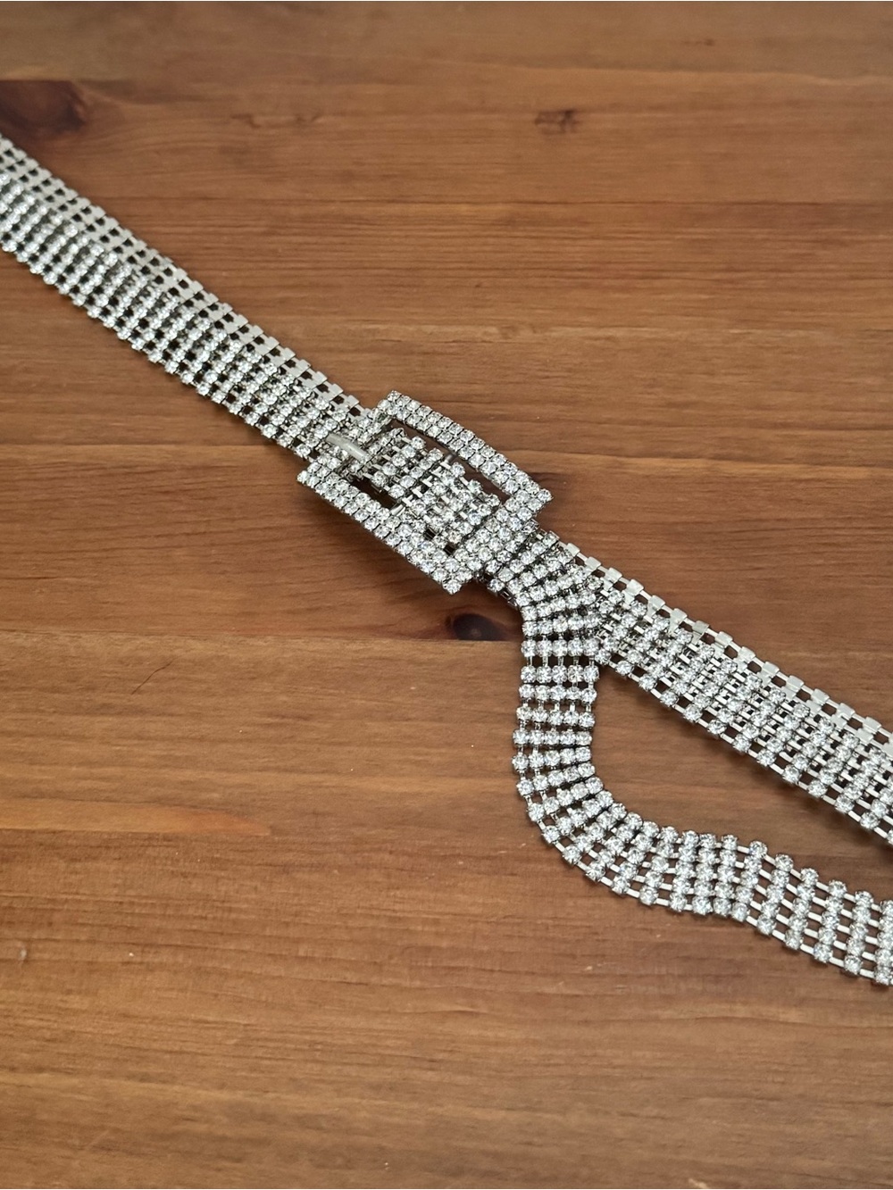 Express Silver Crystal Multi-Row Buckle Waist Belt